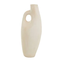 15" Beige Paper Mache Abstract Curved Vase with Handle