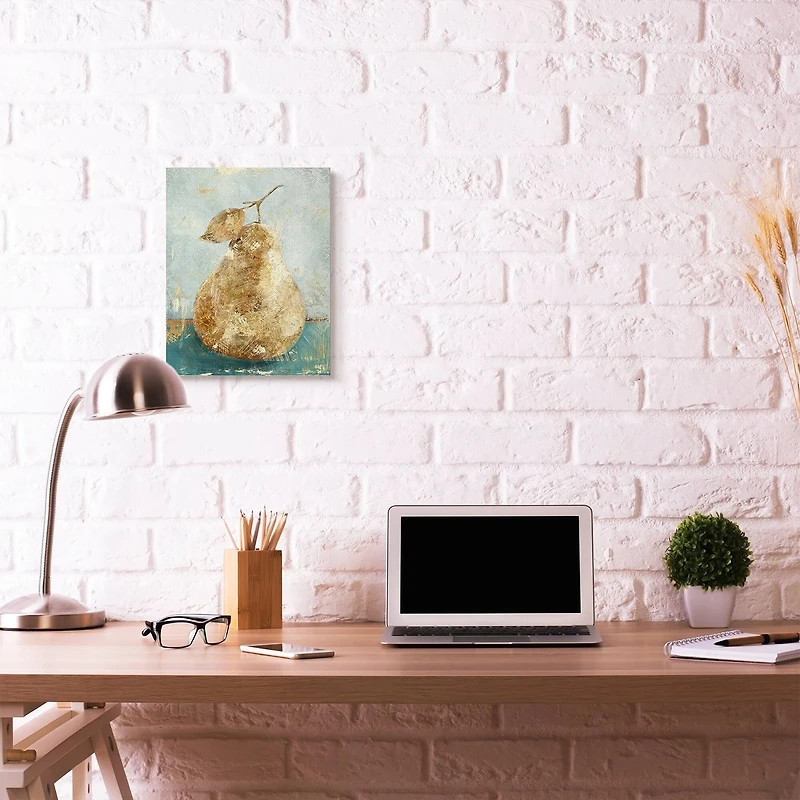 Stupell Industries Golden Pear Green Textured Food Painting Canvas Wall Art