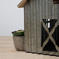 12" Wood & Metal Barn Bird House Tabletop Accent