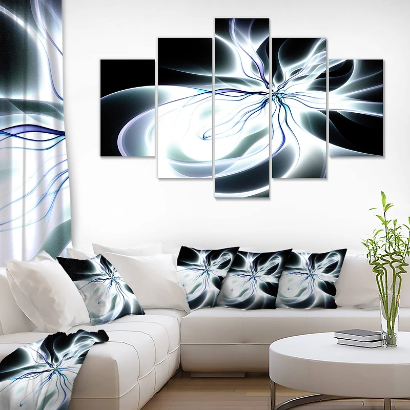 Designart - White Symmetrical Fractal Flower - Contemporary Art on Canvas