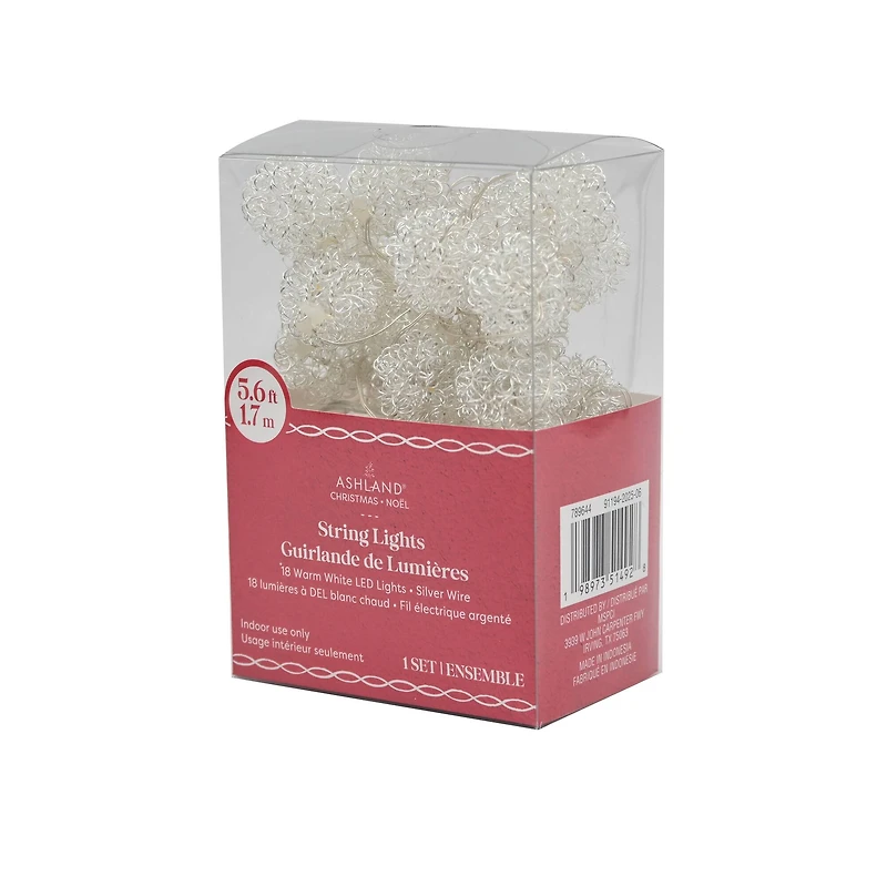 18ct. Warm White LED Silver Wire Ball String Lights by Ashland®