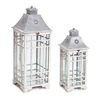 White and Gray Metal & Glass Lantern Set, 24.5'' & 33''