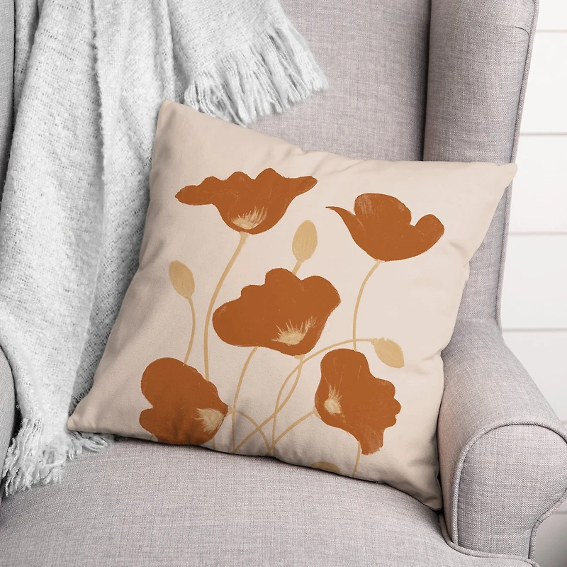 Orange Poppies Throw Pillow 18" x 18"