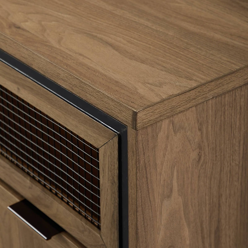 Walker Edison English Oak Mesh Metal Accent Cabinet