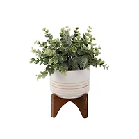 Flora Bunda® 4.75" Eucalyptus In Ceramic Pot On Wood Stand