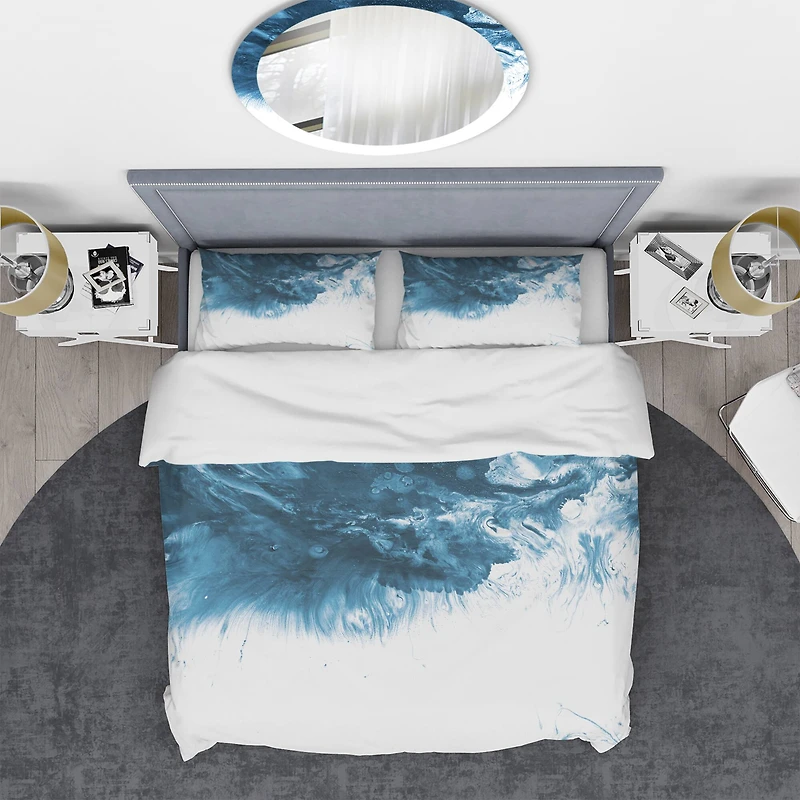 Designart 'Blue and White Marble Acrylic' Mid-Century Modern Bedding Set