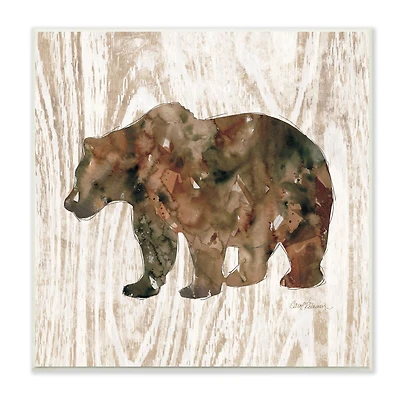 Stupell Industries Forest Bear Watercolor Silhouette Rustic Grain Pattern,12" x 12"