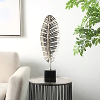 24" Silver Aluminum Leaf Standing Sculpture with Black Marble Base