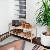 Honey Can Do 2-Tier Natural Wood Shoe Rack