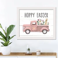 Hoppy Easter Truck 20" x 16" White Framed Print Under Plexiglass