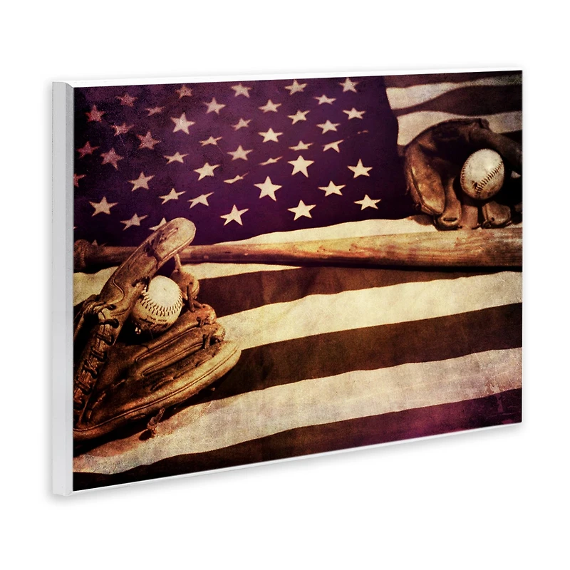 Stupell Industries American Flag Stripes Stars Baseball Mitt Sports Motif Wall Plaque Art