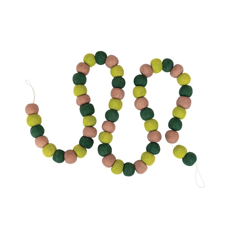 Hello Honey® 6ft. Tan & Green Wool Felt Ball Garland