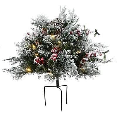 18" Snowy Bedford Urn Filler with Battery Operated LED Lights