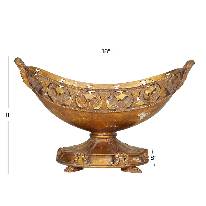 Bronze Polystone Traditional Decorative Bowl, 11" x 18" x 8"