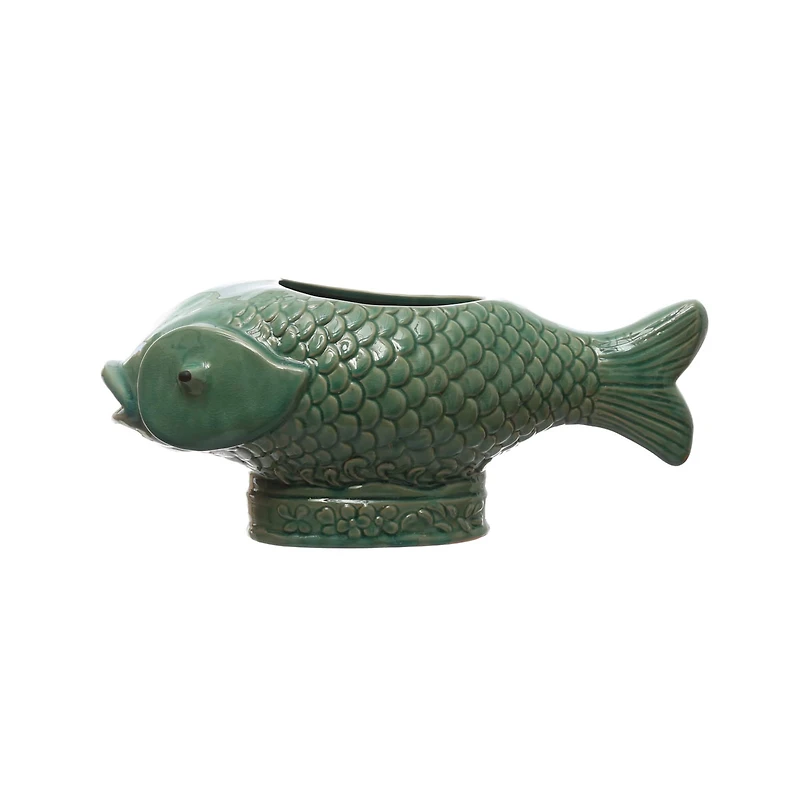 Hello Honey® 17" Turquoise Debossed Stoneware Fish Planter