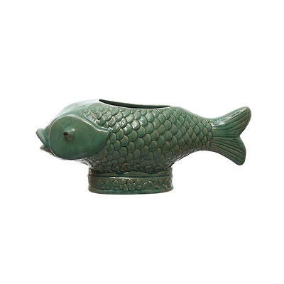 Hello Honey® 17" Turquoise Debossed Stoneware Fish Planter