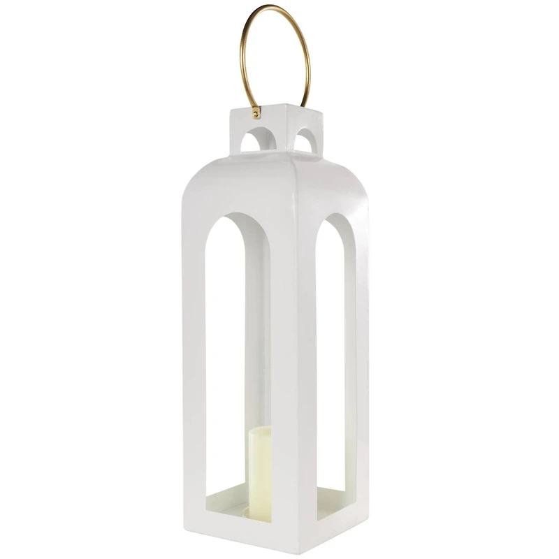27" White Metal Arched Cutout Candle Lantern