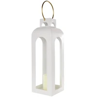 27" White Metal Arched Cutout Candle Lantern