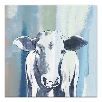 Navy Cow Sketch 20" x 20" Canvas Wall Art