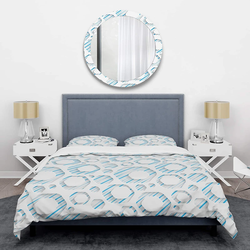 Designart '3D White And Blue Pattern IV' Mid-Century Duvet Cover Set