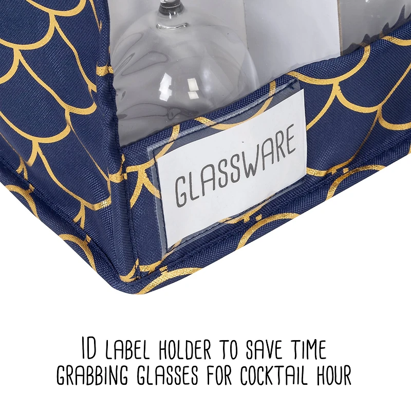 Honey Can Do Golden Scallop Print Stemware Storage Box Set