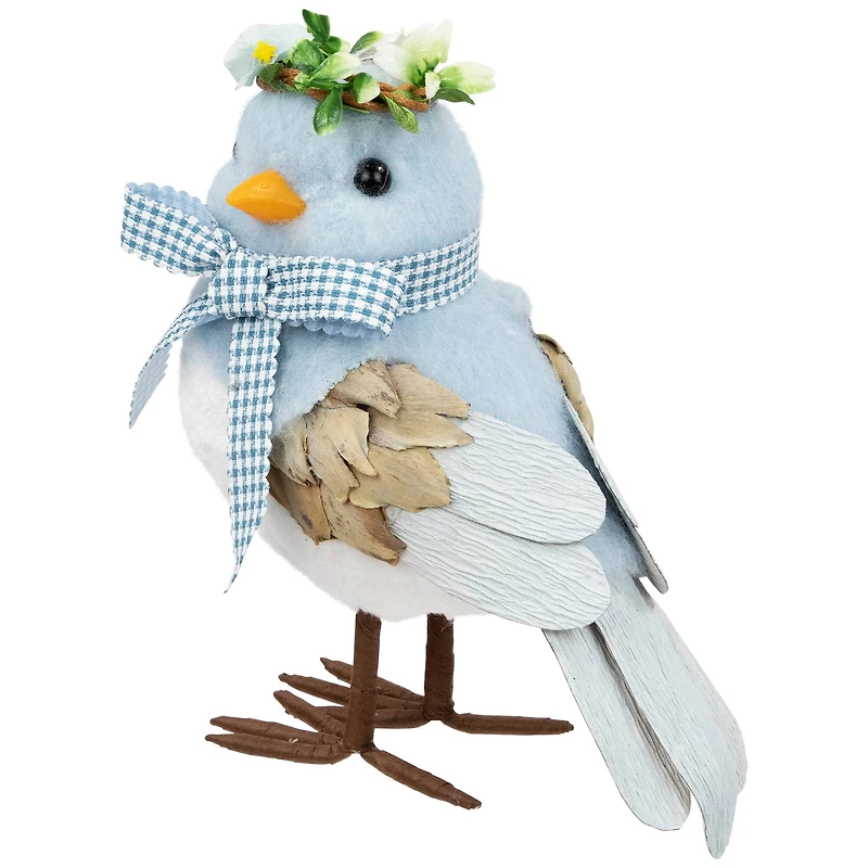 7.25" Blue Plush Easter Bluebird Accent with Gingham Bow