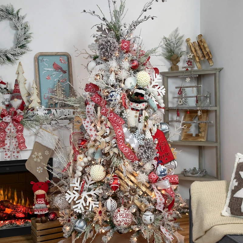 5" Glittered Red & White Snowflake Glass Finial Christmas Ornament