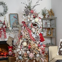 5" Glittered Red & White Snowflake Glass Finial Christmas Ornament