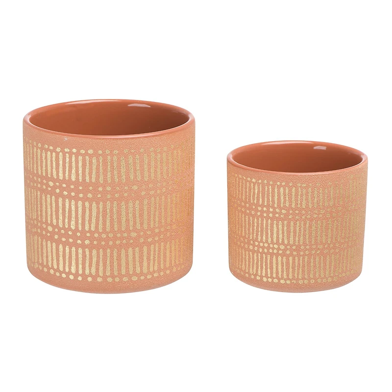 Hello Honey® Coral Stoneware Pots with Gold Pattern Set