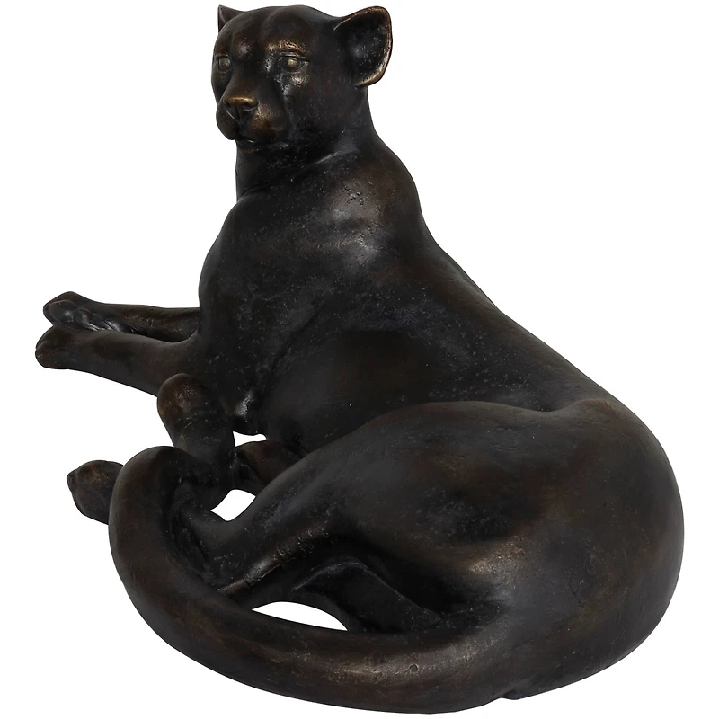 13" Black Laying Leopard Sculpture