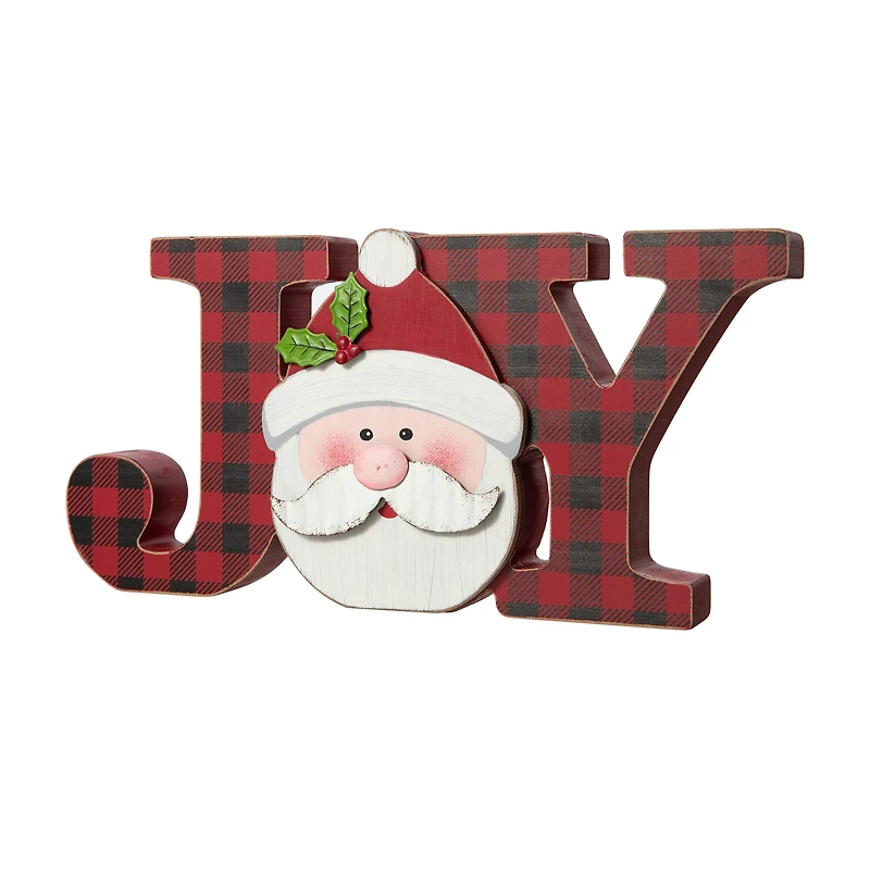 Glitzhome® 11.75'' JOY Wooden Christmas Plaid Table Décor