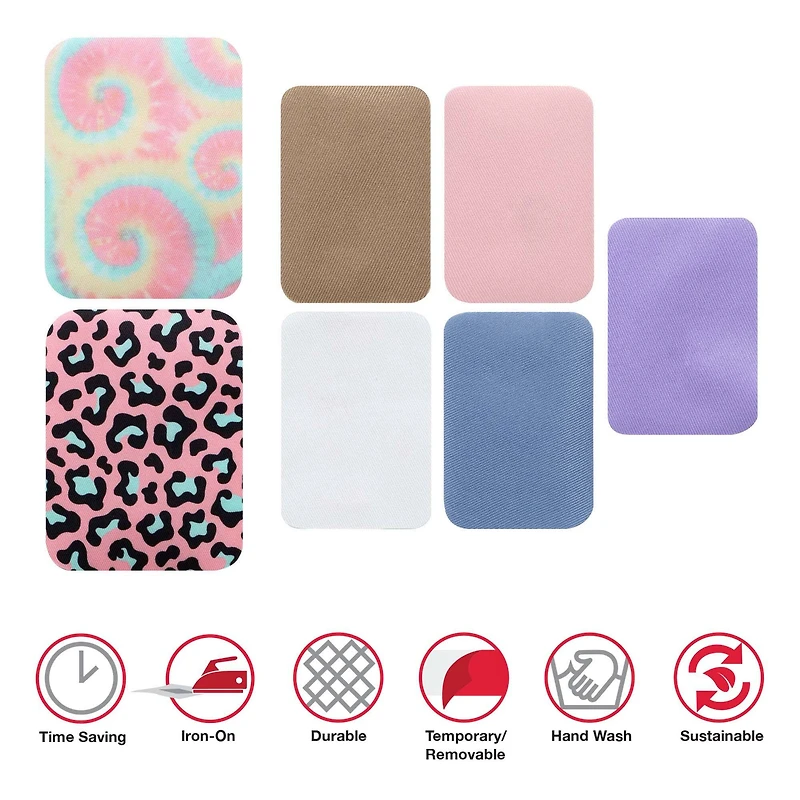 SINGER® Decorative Print & Pastel DIY Iron-On Fabric Patch Kit with 1 Bonus Stencils