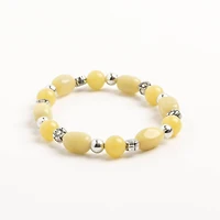 John Bead New Jade Natural Stone Stretch Bracelet with Silver Flower Spacer Beads