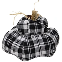 5.5" Black & White Plaid Stacked Fall Harvest Tabletop Pumpkin