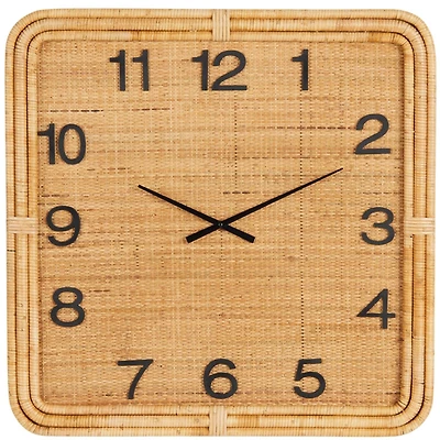 31" Brown Wood & Rattan Handmade Woven Decorative Wall Clock