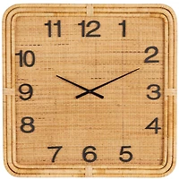 31" Brown Wood & Rattan Handmade Woven Decorative Wall Clock