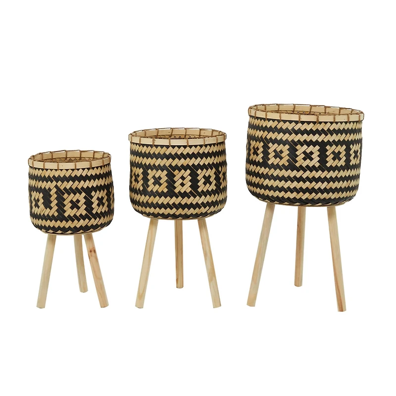 Brown Bamboo Bohemian Planter, Set of 3" 27", 23", 20"