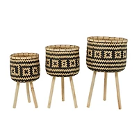 Brown Bamboo Bohemian Planter, Set of 3" 27", 23", 20"