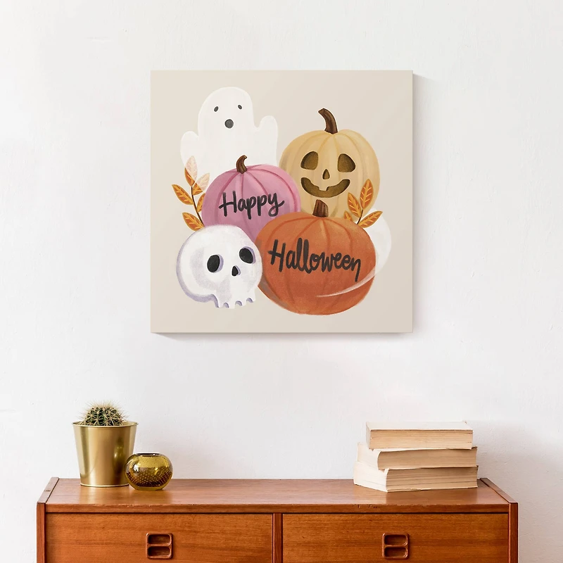 Happy Halloween Whispy Ghost & Jack-O-Lantern Canvas Wall Art