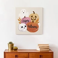 Happy Halloween Whispy Ghost & Jack-O-Lantern Canvas Wall Art
