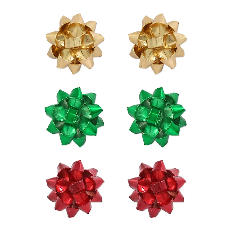 Gold, Green & Red Gift Bow Earring Set by Celebrate It™
