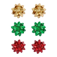 Gold, Green & Red Gift Bow Earring Set by Celebrate It™