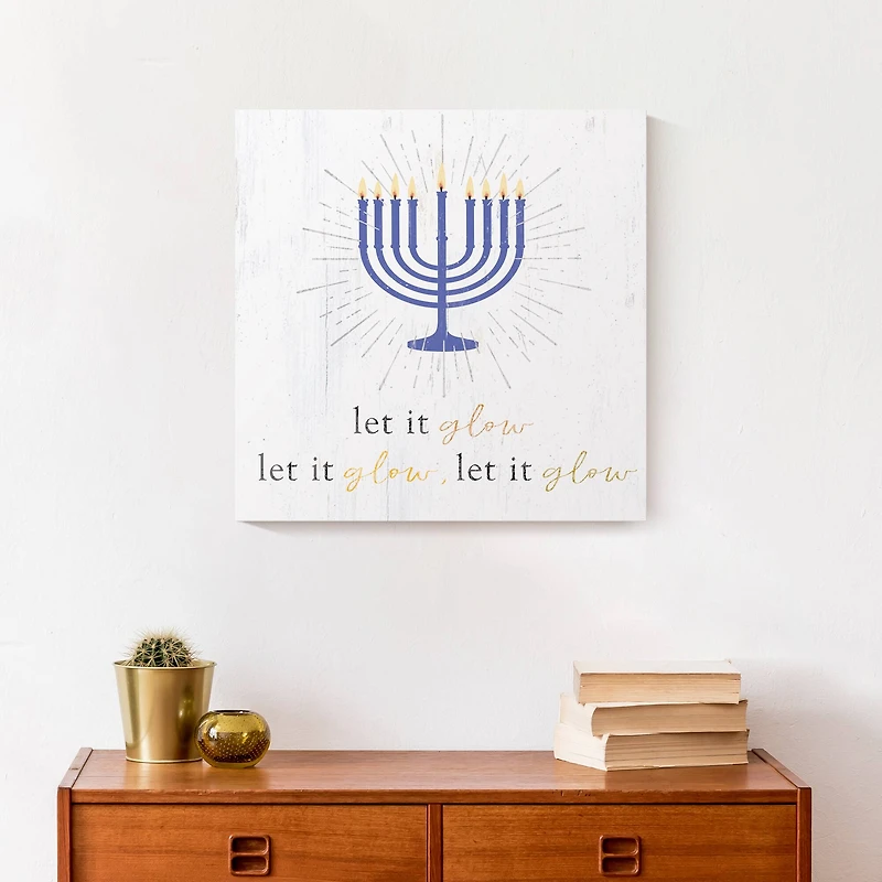 Let It Glow Menorah 16x16 Canvas Wall Art
