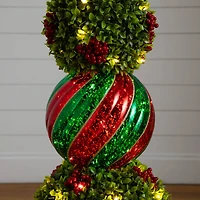 3ft. Pre-Lit Artificial Christmas Ornament Boxwood Topiary Tree with 70 Warm White LED Lights