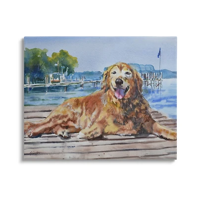 Stupell Industries Coastal Golden Retriever Relaxing Dock Canvas Wall Art