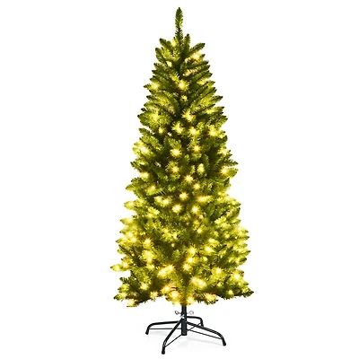 Costway 5ft. Pre-Lit Slim Pencil Fir Artificial Christmas Tree, Warm White LED Lights