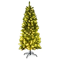 Costway 5ft. Pre-Lit Slim Pencil Fir Artificial Christmas Tree, Warm White LED Lights