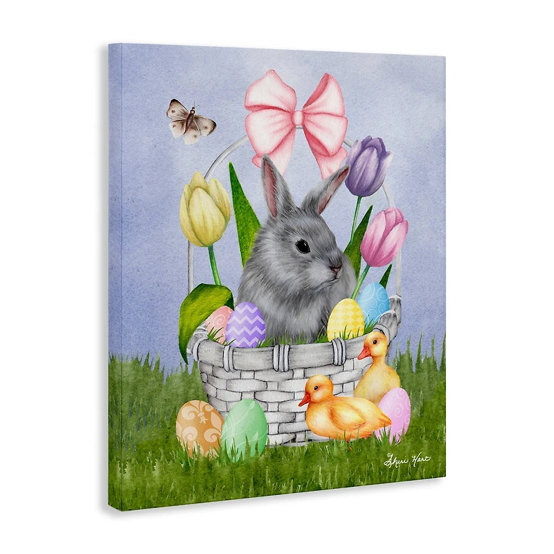 Stupell Industries Pastel Bunny Rabbit Basket Easter Egg Baby Chicks Canvas Wall Art
