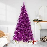 7ft. Pre-Lit Purple Artificial Tinsel Christmas Tree, Clear Lights