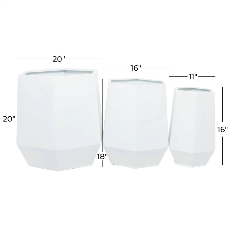 White Modern Planter, Set of 3" 20", 16", 10"